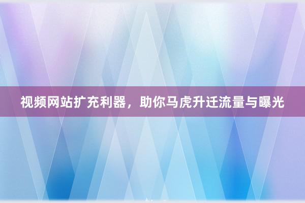 视频网站扩充利器，助你马虎升迁流量与曝光